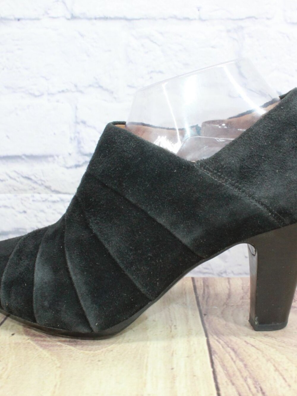 Clarks Artisan Matériaux Tige De Cuir Black Suede Pleated Heels Booties Size 9 M